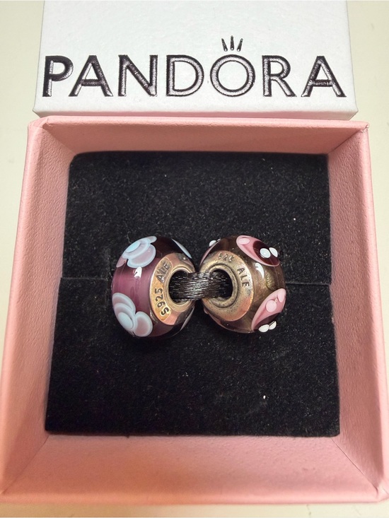 Pandora Jewelry - Pandora Purple Pink Floral Murano Glass Charm Pair